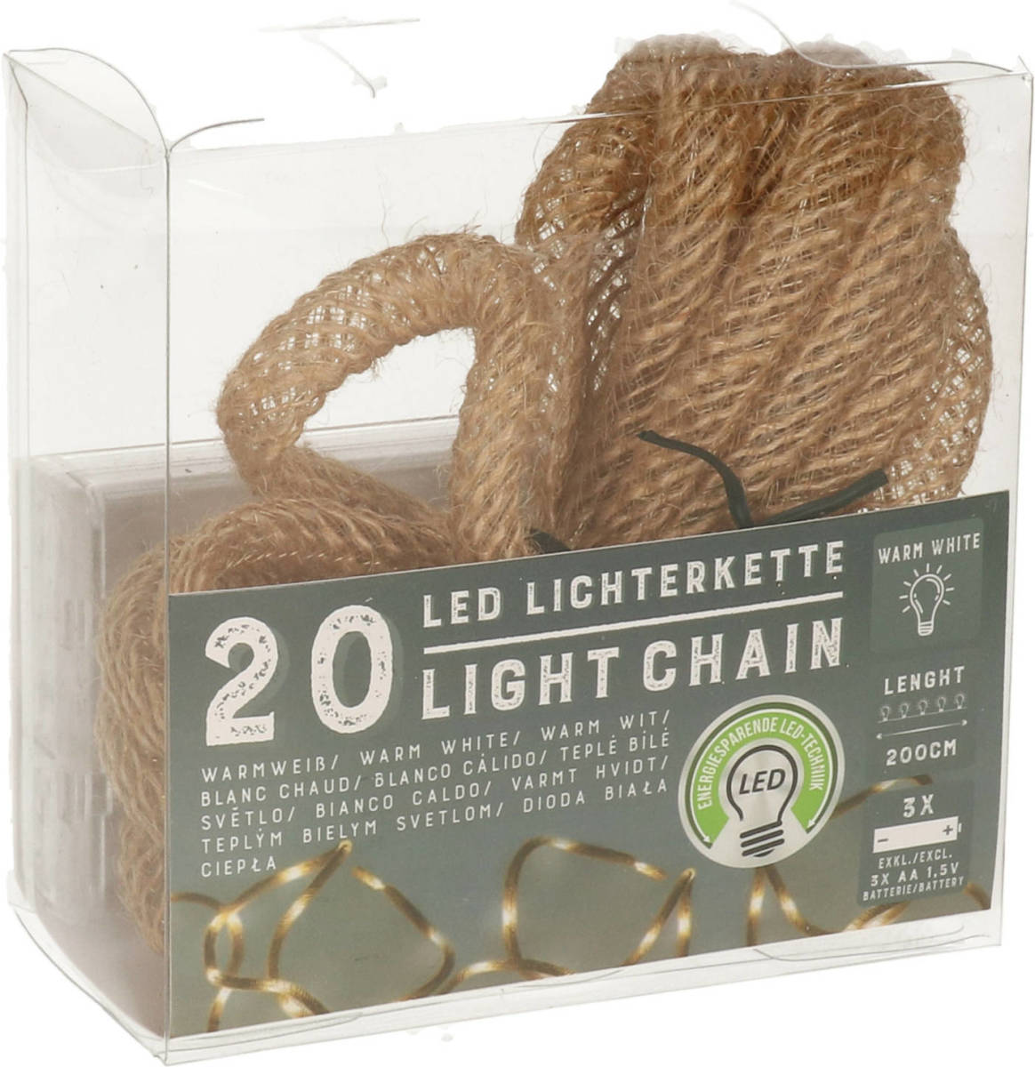 Cepewa Set Van 3x Stuks Touwverlichting Lichtsnoer Op Batterijen Met 20 Led Lampjes Warm Wit 320 Cm - Lichtsnoeren