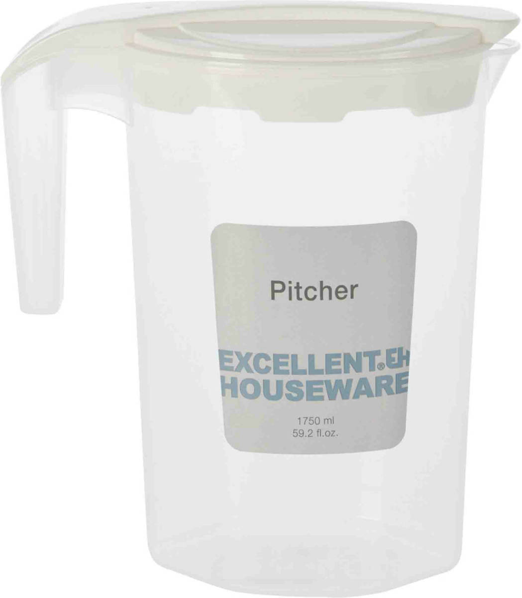 Excellent Houseware Waterkan/sapkan Met Deksel - Transparant/wit - 1,75 Liter - Kunststof - Schenkkannen
