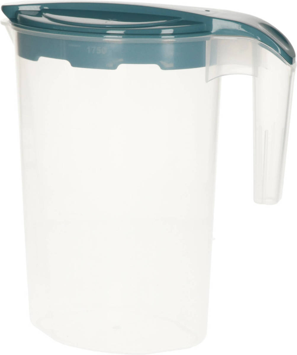 Excellent Houseware Waterkan/sapkan Met Deksel - Transparant/grijs Blauw - 1,75 Liter - Kunststof - Schenkkannen