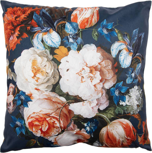 Clayre & Eef Sierkussen 45x45 Cm Blauw Oranje Polyester Bloemen Sierkussenhoes Kussen Hoes Blauw Sierkussenhoes Kussen