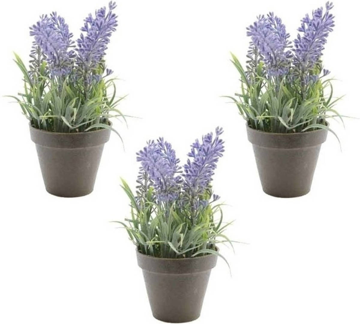 Shoppartners 3x Groen/paarse Lavendula/lavendel Kunstplanten 17 Cm Zwarte Pot - Kunstplanten