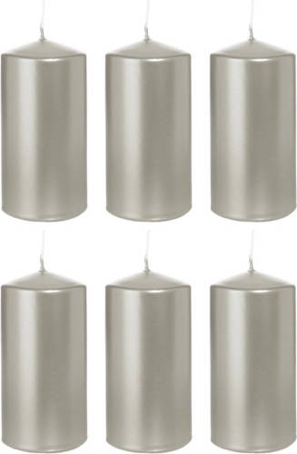 Trend Candles 6x Zilveren Cilinderkaarsen/stompkaarsen 6 X 12 Cm 40 Branduren - Stompkaarsen