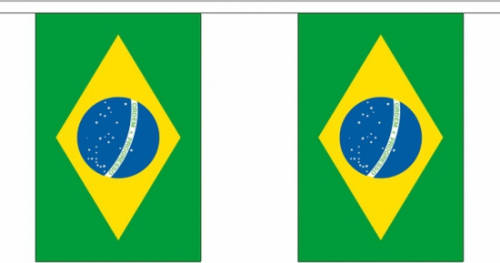 Bellatio Decorations 3x Buiten Vlaggenlijn Brazilie 3 Meter - Braziliaanse Vlag - Supporter Feestartikelen - Landen Decoratie En Versieringen