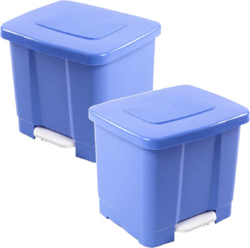 Forte Plastics 2x Stuks Dubbele Afvalemmer/vuilnisemmer Blauw 35 Liter Met Deksel En Pedaal - Prullenbakken