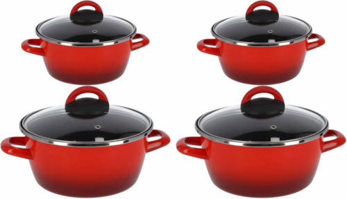 Shoppartners Kookpannen Set Van 4x Stuks Rood 3 Liter En 8 Liter Cuenca - Kookpannen