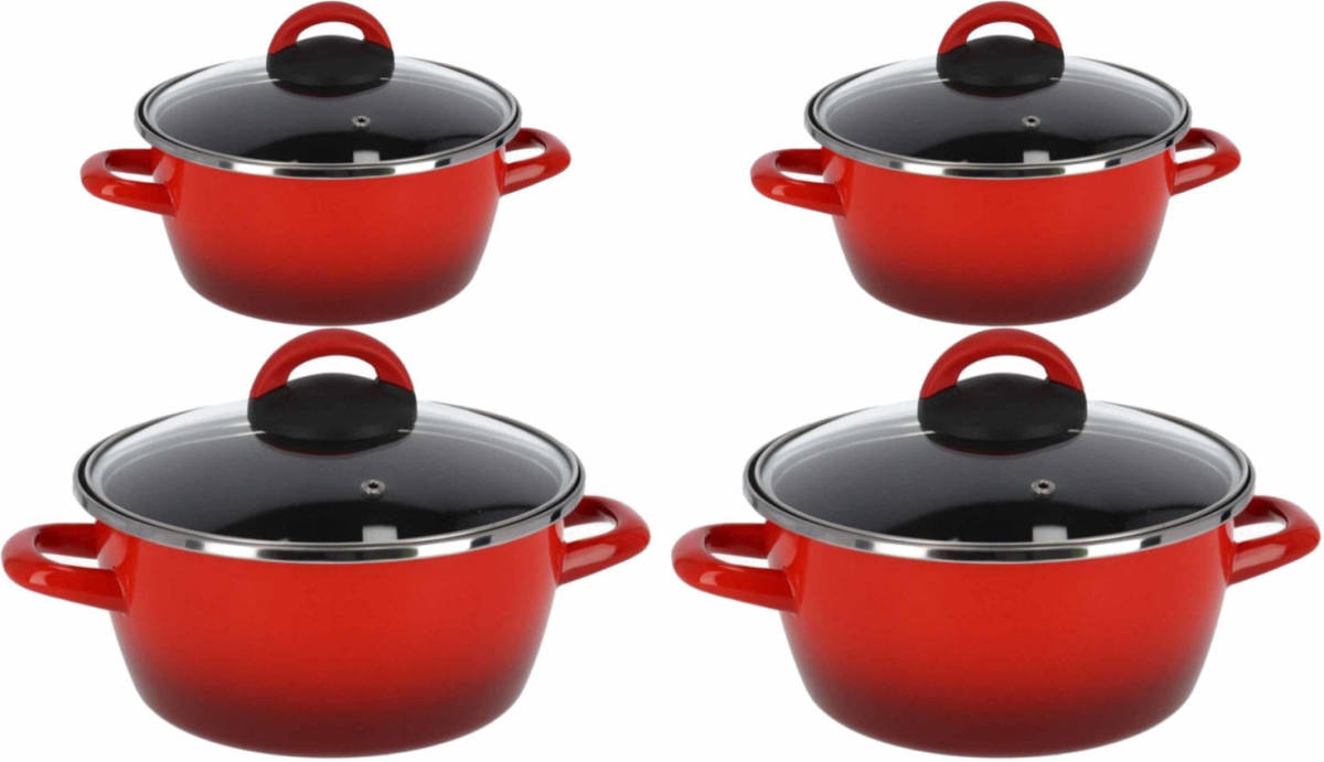 Shoppartners Kookpannen Set Van 4x Stuks Rood 3 Liter En 8 Liter Cuenca - Kookpannen