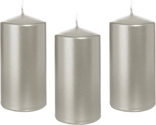 Trend Candles 8x Zilveren Cilinderkaars/stompkaars 6 X 12 Cm 40 Branduren - Stompkaarsen