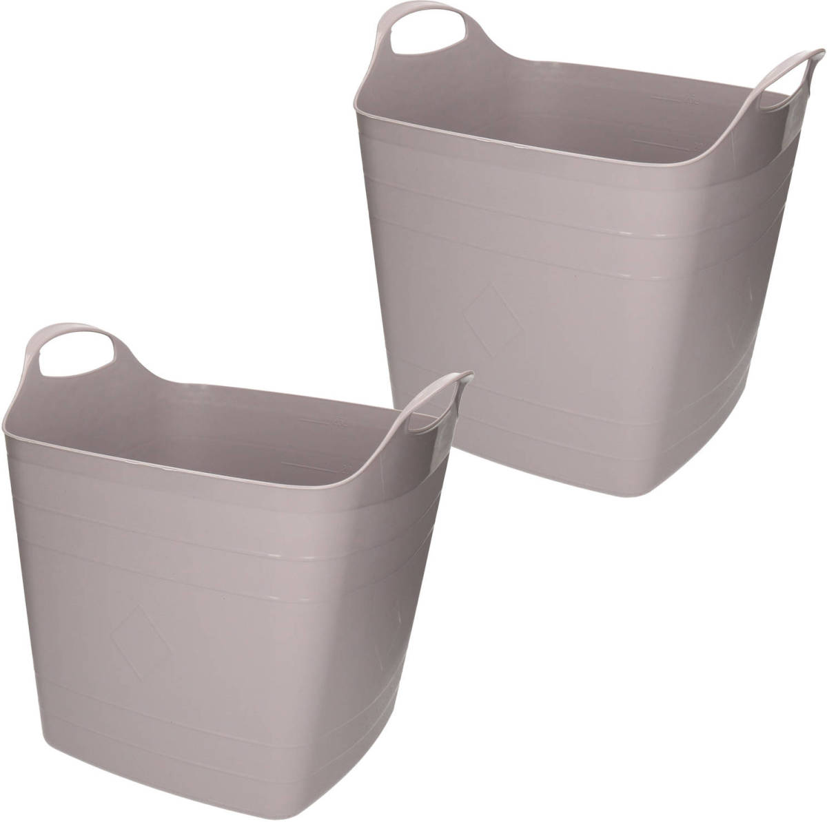 Bathroom Solutions 2x Stuks Kuip/emmer/wasmand - Flexibel - Grijs - 25 Liter - Vierkant - Kunststof - Wasmanden