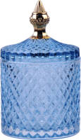 Clayre & Eef Glazen Potje Ø 11x18 Cm Blauw Glas Potje Met Deksel Glazen Schaaltje Blauw Potje Met Deksel Glazen