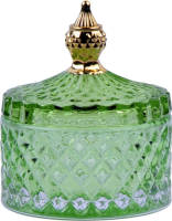 Clayre & Eef Glazen Potje Ø 9x10 Cm Groen Glas Potje Met Deksel Glazen Schaaltje Groen Potje Met Deksel Glazen