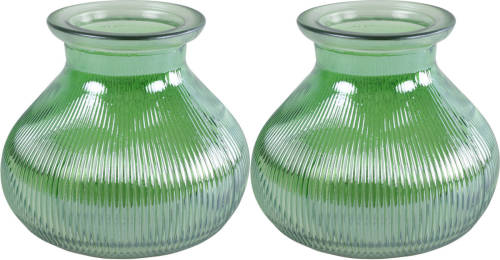 Decostar 2x Stuks Bloemenvaas - Groen/transparant Glas - H12 X D15 Cm - Vazen