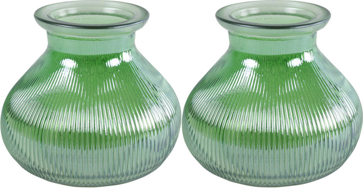 Decostar 2x Stuks Bloemenvaas - Groen/transparant Glas - H12 X D15 Cm - Vazen