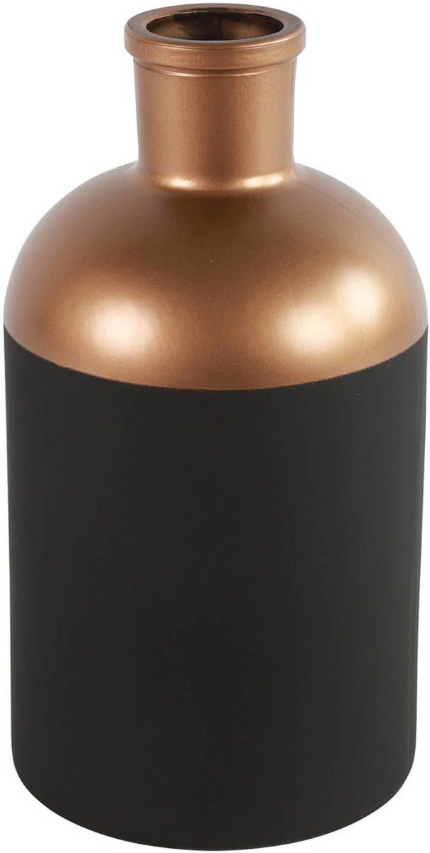 Countryfield Bloemen Of Deco Vaas - Zwart/koper - Glas - Luxe Fles Vorm - D14 X H26 Cm - Vazen