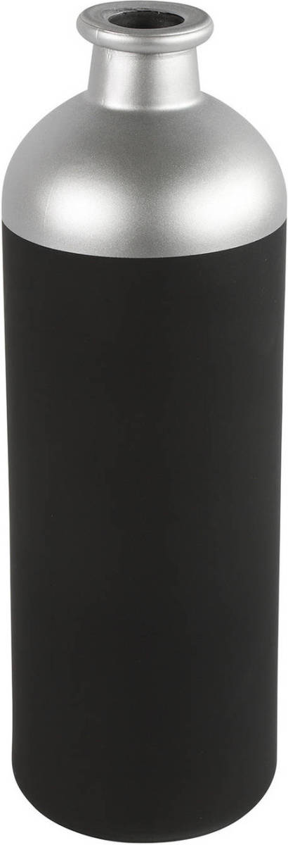 Countryfield Bloemen Of Deco Vaas - Zwart/zilver - Glas - Luxe Fles Vorm - D11 X H33 Cm - Vazen