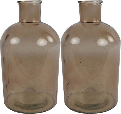 2x Stuks Countryfield Vaas - Lichtbruin/transparant - Glas - Apotheker Fles Vorm - D17 X H31 Cm - Vazen