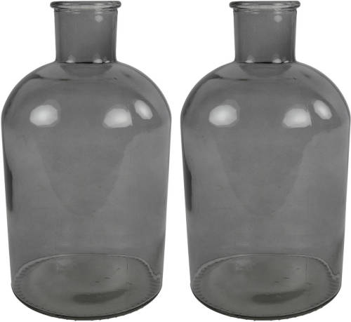 2x Stuks Countryfield Vaas - Grijs/transparant - Glas - Apotheker Fles Vorm - D17 X H31 Cm - Vazen