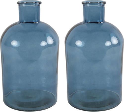 2x Stuks Countryfield Vaas - Zeeblauw Glas - Apotheker Fles - D14 X H27 Cm - Vazen