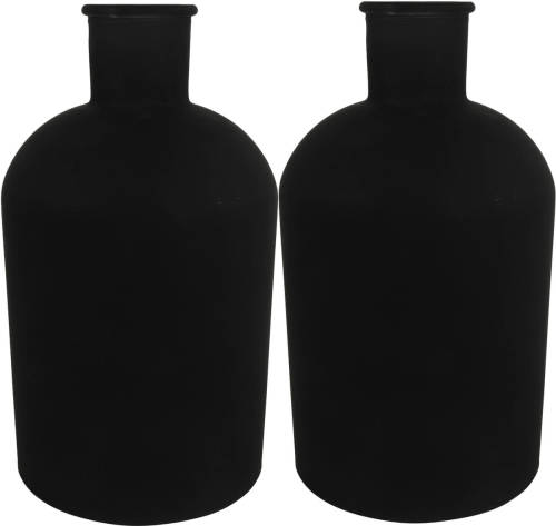 2x Stuks Countryfield Vaas - Mat Zwart - Glas - Apotheker Fles Vorm - D14 X H27 Cm - Vazen