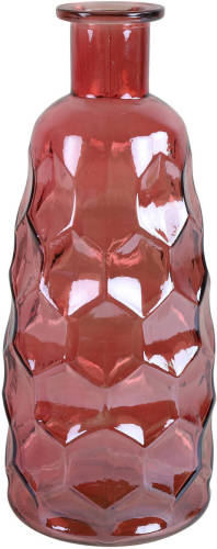 Countryfield Art Deco Bloemenvaas - Donkerroze Transparant - Glas - Fles Vorm - D12 X H30 Cm - Vazen
