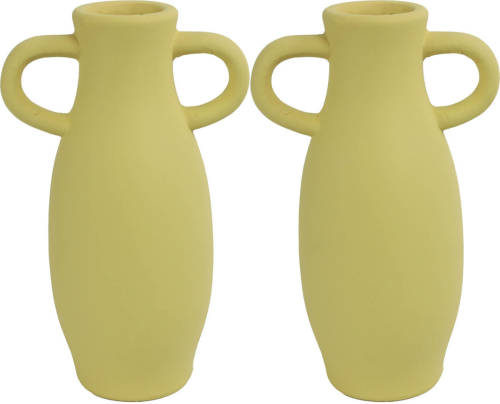 Countryfield 2x Stuks Decoratie Amphora Kruik Of Vaas - Geel Terracotta - D12 X H20 Cm - Vazen