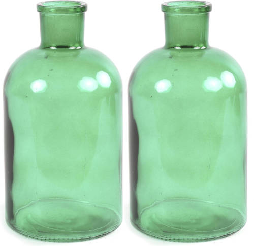 2x Stuks Countryfield Vaas - Mintgroen - Glas - Apotheker Fles Vorm - D14 X H27 Cm - Vazen