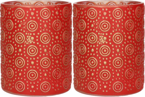 Countryfield 2x Stuks Luxe Theelichthouder/kaarsenhouder - Rood/goud - Glas - D10 X H12 Cm - Windlichten