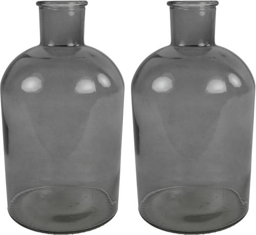 2x Stuks Countryfield Vaas - Grijs Glas - Fles - D14 X H27 Cm - Vazen