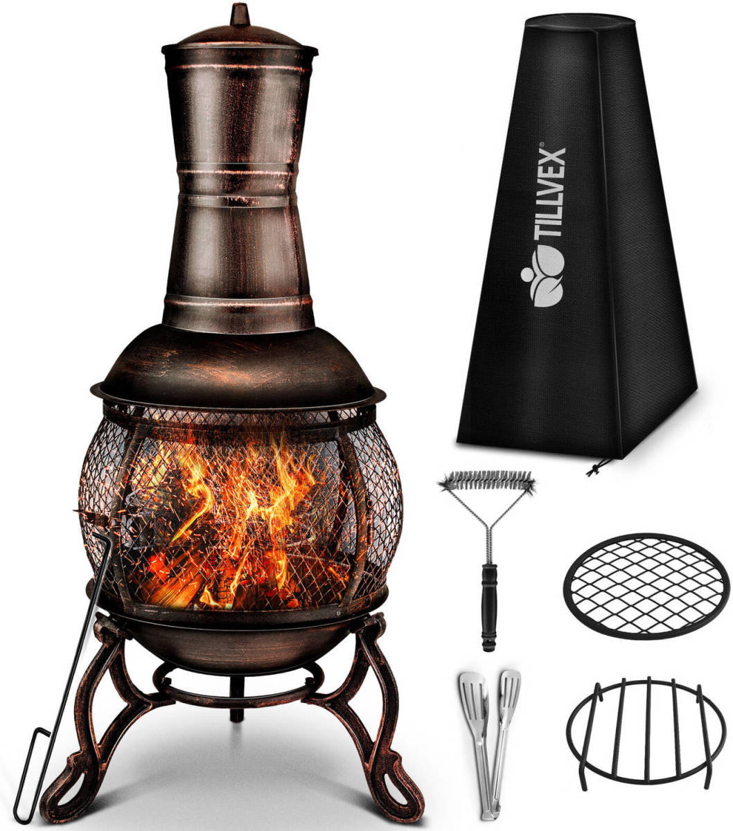 Tillvex - Terrasoven Met Grill, Brons, 89 Cm, Azteekse Oven, Tuinhaard