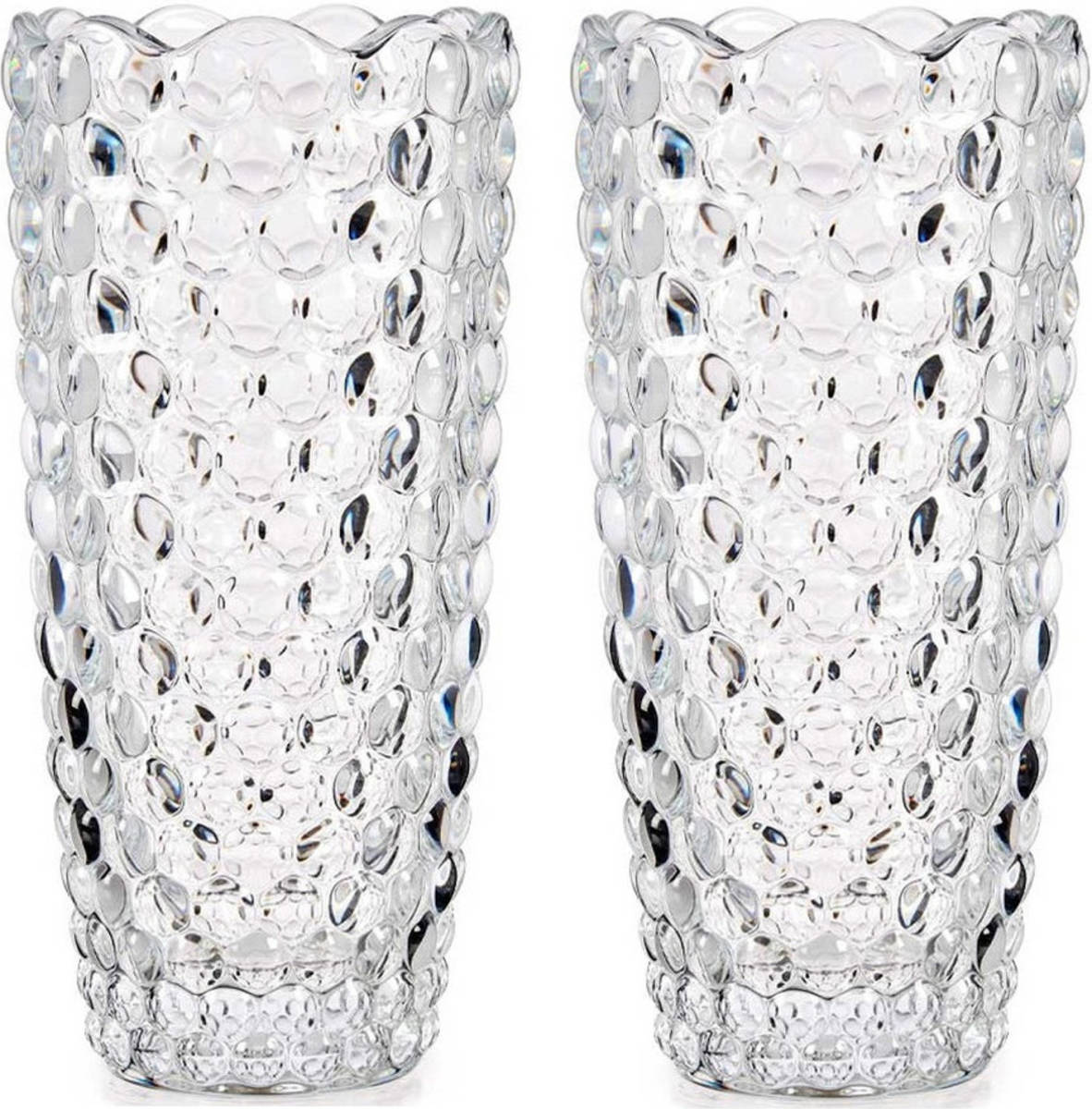 Giftdeco Set Van 2x Stuks Bloemenvazen Bubbels Relief 8 X 19,5 Cm Van Glas - Vazen