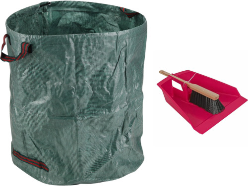 Talen Tools Groot stoffer/blik roze 43 cm met tuinafvalzak 272L voor tuinafval/bladeren