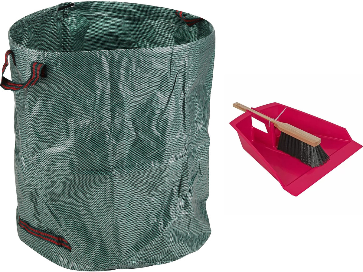 Talen Tools Groot stoffer/blik roze 43 cm met tuinafvalzak 272L voor tuinafval/bladeren