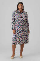 VERO MODA CURVE blousejurk VMBONNI met all over print en ceintuur donkerblauw/ ecru