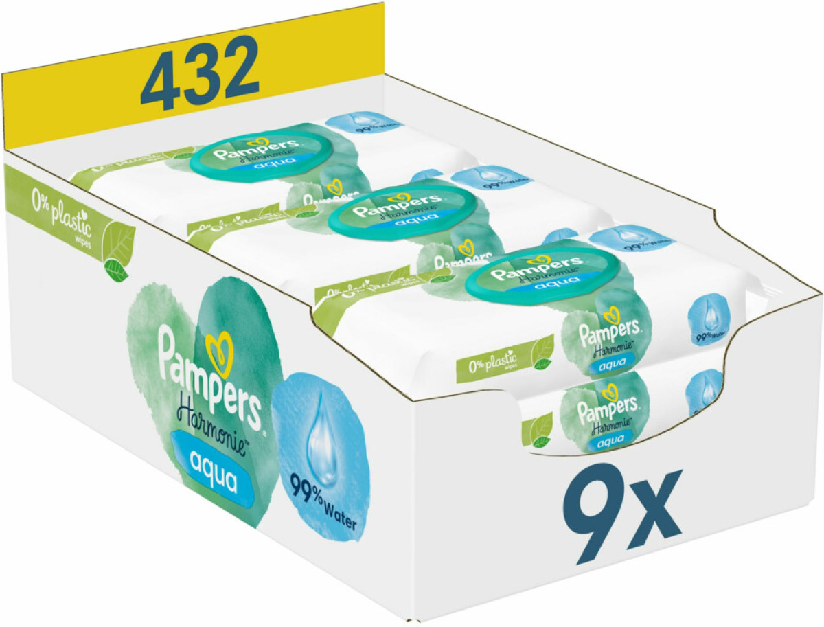Pampers Harmonie Aqua babydoekjes - 9 Verpakkingen = 432 babydoekjes