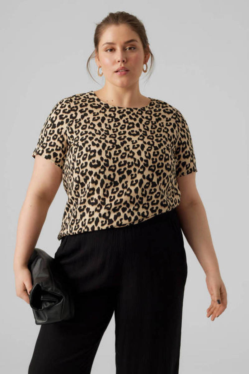 VERO MODA CURVE geweven top VMEASY met dierenprint zwart/bruin