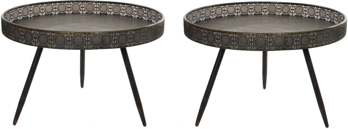 Mica Decorations Set van 2x stuks bijzettafels Lagune rond metaal brons H45,5 x D70 - Bijzettafels