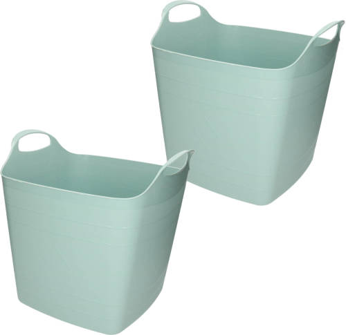 Bathroom Solutions 2x stuks kuip/emmer/wasmand - flexibel - groen - 25 liter - kunststof - Wasmanden