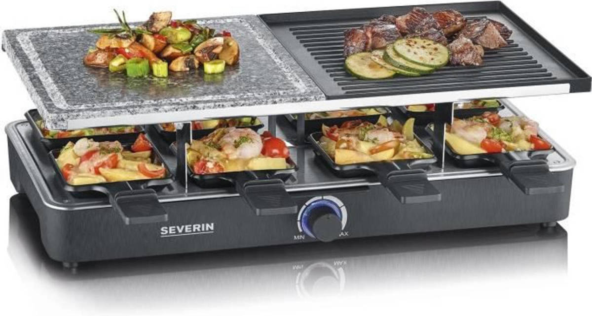 Gril SEVERIN Raclette - RG2376 - 8 personen - Natuurlijke kooksteen en niet -stick omkeerbare plaat