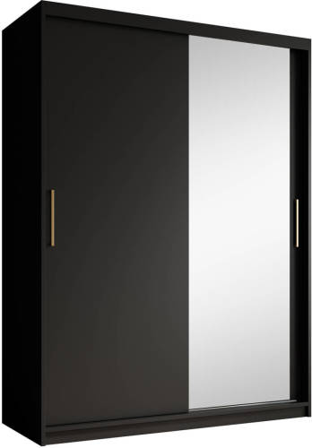 Meubella - Kledingkast Mandalin - Zwart - 150 cm - Met spiegel