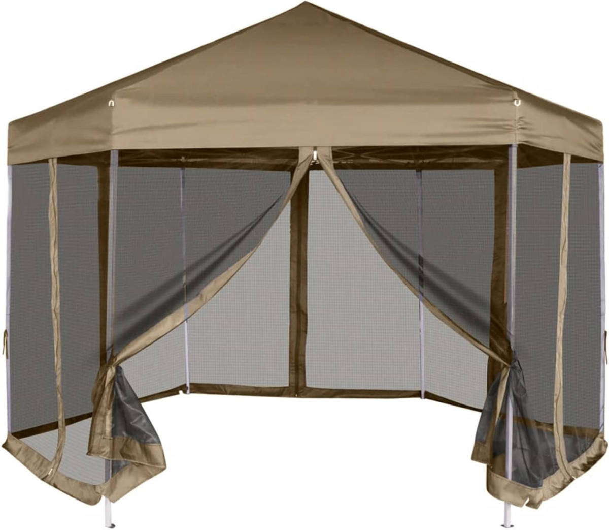 VidaXL Partytent met wanden zeshoekig 3,6x3,1 m taupe 220 g/m²