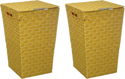 5five Wasmanden gevlochten Rotan - 2x - geel - 57 liter - 33 x 33 x 53 cm - met deksel - Wasmanden