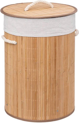 5five Wasmand van bamboe - 48 liter - 35 x 50 cm - met deksel - Wasmanden