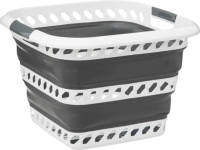 5five Wasmand opvouwbaar met handvatten - kunststof - 40L - grijs/wit - 48 x 34 x 49 cm - Wasmanden