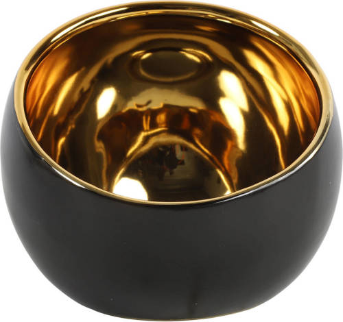 Countryfield Luxe theelichthouder/kaarsenhouder - zwart/goud - keramiek - D15 x H13.5 cm - Waxinelichtjeshouders