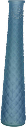 Decoris Vaas/bloemenvaas van gerecycled glas - D7 x H32 cm - mat blauw - Vazen
