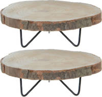 Mica Decorations Pia Plant verhoger - 2x - hout - met metalen poten - H14 x D40 cm - Bijzettafels
