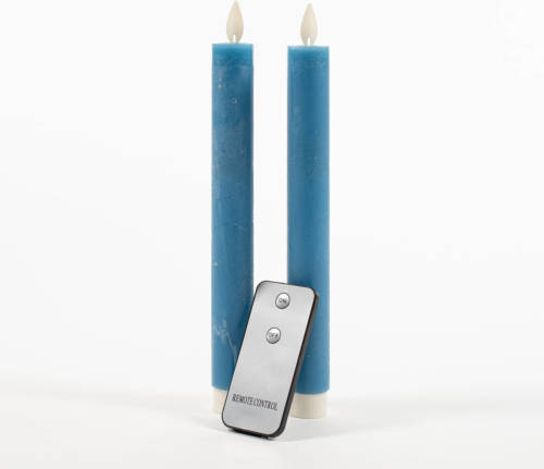 Anna's Collection 2Pcs Denim Blue Rustic Wax Taper Candle 23Cm Moving Fla