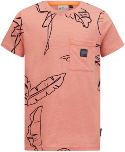 Retour Denim T-shirt Jimmo met all over print roze/grijs
