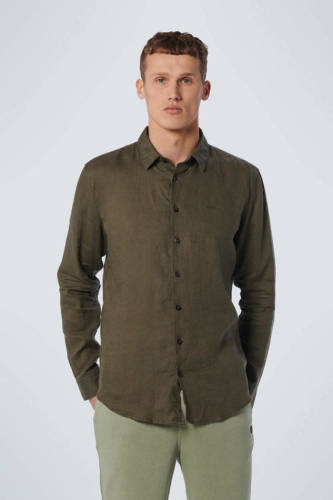 No Excess linnen slim fit overhemd army