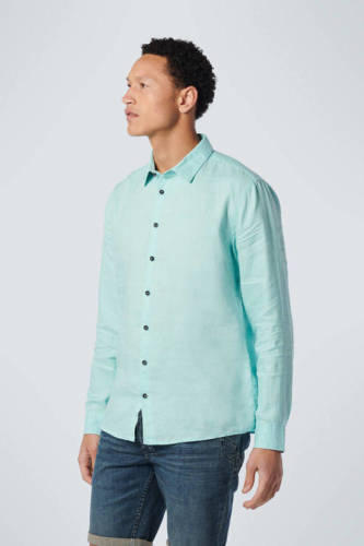 No Excess linnen slim fit overhemd light aqua