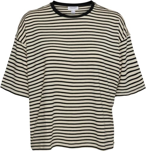 AWARE by VERO MODA gestreept T-shirt VMFIONA ecru/zwart